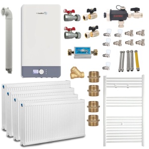 Pachet apartament cu 3 camere, centrala termica pe gaz in condensare Fondital Antea Next KC 26 kW, Calorifere, Termostat Inteligent, Set robineti calorifere, Kit evacuare inclus si Kit complet armaturi montaj