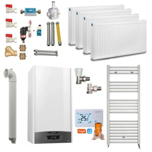 Pachet apartament cu 3 camere, centrala termica pe gaz in condensare Ariston Clas One WIFI 24 kW, Calorifere, Termostat Inteligent, Set robineti calorifere, Kit evacuare inclus si Kit complet armaturi montaj
