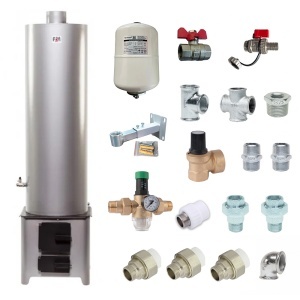 Pachet boiler cu focar si usi din tabla 90 litri, FM Group + Accesorii Montaj