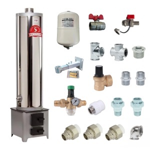 Pachet boiler pe lemne din inox + focar 120 litri, FM Group + Accesorii Montaj