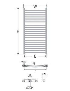Pachet Calorifer (radiator) de baie TERMAX, tip scarita, din otel, curbat 600/1860 mm, 1334 W, Robineti Tur/Retur KOPH 1/2" - Img 3