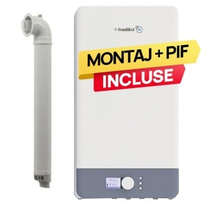 Pachet centrala termica pe gaz in condensare Fondital Antea Next KC 26 kW, Clasa A, Afisaj color si intuitiv, IPX5D, Incalzire + ACM, Kit de evacuare inclus + Montaj + PIF (valabil pentru NEAMT, IASI si BARLAD)