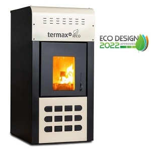 Pachet control inteligent - Termosemineu pe peleti Termax Kamin ECO, 25 kW, 160 mp, buncar peleti 45 kg, volum apa 42 litri, diametru cos fum ⌀80 mm, vas expansiune, pompa recirculare incluse, Crem si Termostat inteligent KOPH CT99 fara fir, cu WiFi - Img 3