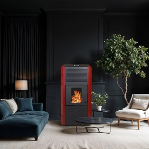 Pachet economic - Termosemineu cu peleti Termax Kamin ECO, 30 kW, 220 mp, buncar peleti 55 kg, diametru cos fum ⌀80 mm, vas expansiune si pompa recirculare incluse, Bordo + Termostat KOPH 303RF + Aspirator cenusa 1000W + Cos fum inox de interior ⌀80 mm - Img 5