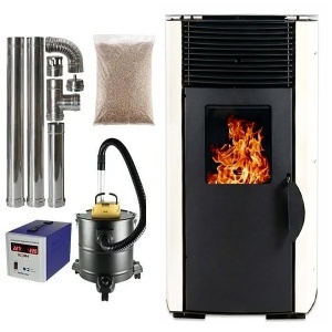 Pachet soba pe peleti KOPH PD 10 kW, cu aer cald, buncar peleti 12 kg, 60 mp, Alb