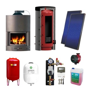 Pachet Termosemineu pe lemne Magikal OXO29 cu preparare apa calda menajera, putere nominala 34.8 kW, clasa A, cu agent termic, diametru cos fum diametru 250 mm + Rezervor acumulare KOPH VTA3 cu o serpentina, 750 litri + Panou solar plan KOPH