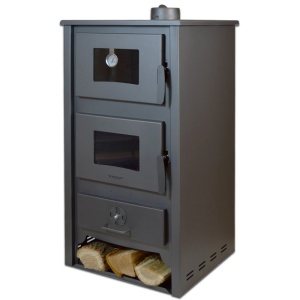 Pachet termosoba pe lemn Termax Codru, 24.43 kW, cuptor integrat, randament 85.10%, 155 m², Antracit si suport lemne foc metalic Termax M cu design vertical si robust, 50 x 40 x 36 cm - Img 5