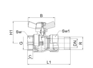 Robinet cu bila HERZ cu olandez, FI-FE Ø 3/4" nr. 1, PN25, actionare fluture - Img 2