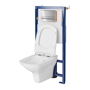 Set vas WC suspendat Carina, rezervor WC incastrat, capac inclus, clapeta actionare, S701-646, alb - Img 2
