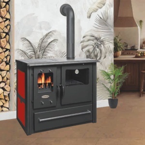 Soba pe lemn Termax Rustik, Samota, 9.5 kW, evacuare pe dreapta, cuptor integrat, randament 76.1%, 63 m², Rosu - Img 3