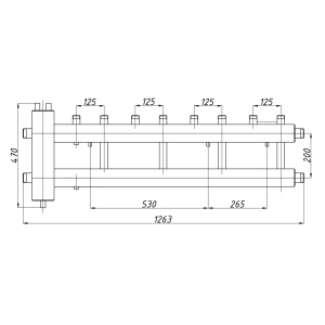 Ansamblu distribuitor + Butelie de egalizare 1 1/4" - 1", 4+1 cai, iesiri sus, Termax KSH42G125.200 - Img 2