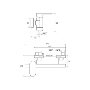 Baterie dus de perete, Chrome 150 mm, Cr 032.00/150