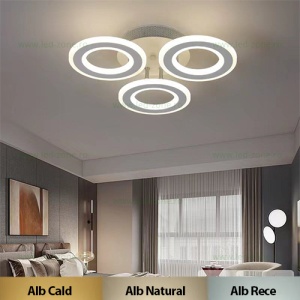 Lustra LED, Alb, 3 cercuri cu telecomanda, WIFI 2.4G, lumina/rece/calda/neutra intensitate reglabila - Img 2