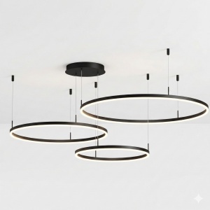 Lustra LED, Culoare Maro Inchis, 3 cercuri 80+60+40 cm cu telecomanda, WIFI 2.4G lumina/rece/calda/neutra intensitate reglabila - Img 1