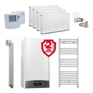 Pachet apartament cu 3 camere, centrala Ariston Clas One WIFI 24 kW, incalzire si ACM, Kit evacuare inclus + Termostat ambient fara fir Honeywell DT92A + 2 ani extragarantie, Calorifere, Set robineti tur/retur