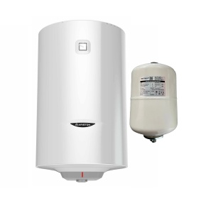 Pachet boiler termoelectric Ariston Pro 1 R 100 VTS, 100 litri, 1800 W, serpentina pe partea stanga si Vas expansiune 12 litri Termax pentru instalatii sanitare, Ø 215 mm, 1/2"