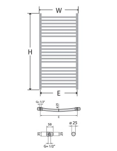 Pachet Calorifer (radiator) de baie TERMAX, tip scarita, din otel, curbat 600/1120 mm, 808 W, Robineti Tur/Retur KOPH 1/2" - Img 3
