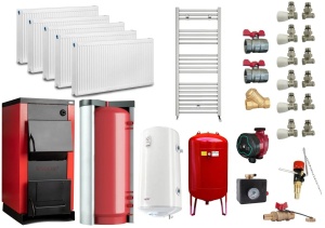 Pachet Centrala/Cazan pe combustibil solid Termax 35 kW, Puffer 1000 litri, Radiatoare Otel, Boiler Termoelectric 100 litri, Vas Expansiune, Pompa Recirculare si Fitinguri Montaj