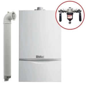 Pachet centrala termica in condensare Vaillant Ecotec Plus VU 656/5-5, doar incalzire, 65 kW, Kit de evacuare inclus + Filtru magnetic CLEANEX MAG H F MAX - 1 1/4" - Img 1