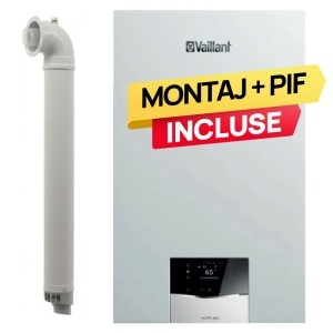Pachet centrala termica pe gaz in condensare Vaillant ecoTEC plus VUW 36CS/1-5, 33.3 kW, incalzire si ACM, Kit de evacuare inclus + Montaj + PIF (valabil pentru NEAMT, IASI si BARLAD)