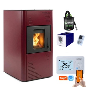 Pachet Smart Control - Termosemineu pe peleti Termax Kamin PM 15 kW, 120 mp, volum apa 30 litri, vas expansiune si pompa recirculare incluse + Termostat inteligent KOPH I302 WiFi + Aspirator cenusa 1000W + Sursa KOPH 500 W + Stecher