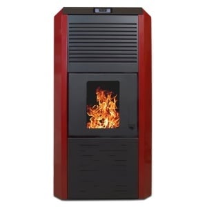Pachet termosemineu cu peleti Termax Kamin ECO, 30 kW, 220 mp, buncar peleti 55 kg, volum apa 49 litri, diametru cos fum ⌀80 mm, vas expansiune si pompa recirculare incluse, Sursa KOPH 700 W + Stecher Schuko cu protectie la joasa si inalta tensiune, Bordo - Img 2