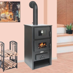 Pachet Termosoba pe lemn Termax Codru, 24.43 kW, cuptor integrat, randament 85.10%, 155 m², Negru, Calorifere, Pompa Recirculare, Vas expansiune, Robineti tur/retur si set accesorii - Img 3