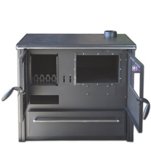 Soba pe lemn Termax Rustik, Fonta, 9.5 kW, evacuare pe dreapta, cuptor integrat, randament 76.1%, 63 m², Bordo - Img 5