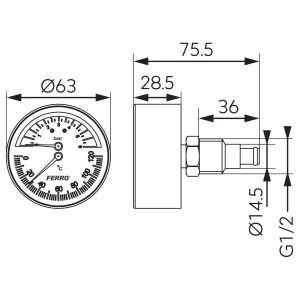 Termomanometru Ferro TM63A, axial, 63 mm x 1/2 inch - Img 2