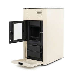 Termosemineu pe peleti Termax Kamin PM 15 kW, 120 mp, buncar peleti 30 kg, volum apa 30 litri, diametru cos fum ⌀80 mm, vas expansiune si pompa recirculare incluse, Crem - Img 3