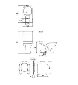 Vas wc cu rezervor + mecanism + capac, set Zip SimpleOn, K121-013, alb, evacuare verticala, montaj pe pardoseala - Img 3