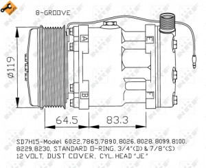 Compresor aer conditionat 12V potrivit CASE IH 110, 120, 130, 140, 120 2WD, 120 4WD, 130 2WD, 130 4WD, 140 2WD, 140 4WD, 155 2WD, 155 4WD, 175 2WD, 175 4WD, 190 2WD, 190 4WD (R134a)