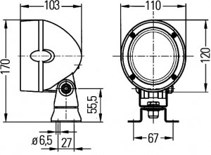 Lampa de lucru (H3/Halogen, 12/24V, lungime: 2000mm, inaltime: 170mm, latime: 110mm, adancime: 103mm, cu conector AMP 2pin; cu sarma 2,0m; fara bec; oval) - Img 2