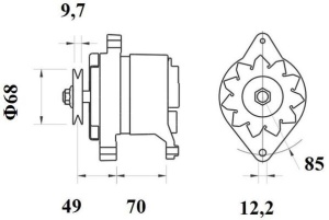 Alternator (14V, 65A, nou), DEUTZ FAHR 310, 320, 57, 60, 65, 67, 70, 75, 80, 90, 310 ECOLINE, 315 ECOLINE, 320 ECOLINE, 410, 410 ECOLINE, 420, 4.80 MK1; FIAT 1000, 1000 S, 1180, 1280 - Img 3