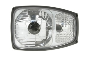 Lampa frontala Dreapta/Stanga (H4/PY21W/W5W, manual, culoare insert: cromat, culoare semnalizator: transparent) potrivita JCB 1,2,3,4,500,700