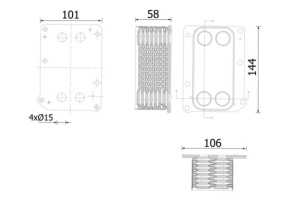 Radiator ulei D2011 L04W; TCD2011 L04W; TD2011 L04W potrivit DYNAPAC F1700W, F1700WS, F1700WS PLUS, F6-4W (106x58x144mm) - Img 2