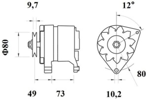 Alternator (14V, 33A, nou), FIAT 1000, 400 2WD, 450 2WD, 450 4WD, 480 DT, 500, 540, 580 DT, 640, 640 DT, 1.0, 1.0 Sport, 1.1, 1.1 (128A), 1.3 (128A); ZASTAVA 1.1 - Img 3