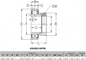 Rulment 60x110x53, însoțită de auto-alinierea, cu guler excentric, GRAE60-NPPB / ETS / - Img 3