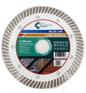 Disc DiamantatExpert TURBO pt. Beton Ranforsat Usor, Materiale de constructii 125x22.23 (mm) taiere uscata sau umeda, Blue Line Profesional