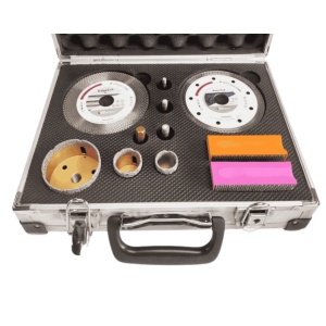 SET 7 CAROTE DIAMANTATE 6,8,10,28,35,68 MM,2 DISCURI 125MM,2 BURETI DIAMANTATI-WERTEC + GENUNCHIERE CADOU - Img 4