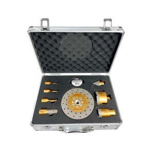 Set carote diamantate pt gresie portelanata/piatra diam 6.8.10.20.35.68mm freza conica/disc taiere si ceara premium 9buc WERTEC