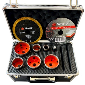 SET 9 CAROTE DIAMANTATE 10,25,35,45,55,60,68 MM SI 2 DISCURI DIAMANTATE 125 MM -WERTEC