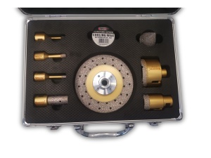 Set carote diamantate pt gresie portelanata/piatra WERTEC+CADOU Ventuza cu manometru Solid Tools - Img 3