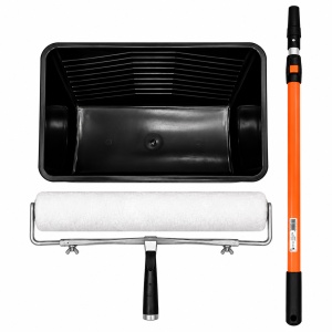 Set profesional pentru aplicare rășini epoxidice și poliuretanice – găleată AXUS 25 L, rolă 46 cm, cadru metalic și prelungitor telescopic 123–210 cm