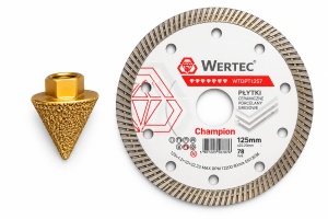 PACHET DISC DIAMANTAT 125x1.0x22.23x10mm CHAMPION+FREZA CONICA 2-38 MM-WERTEC