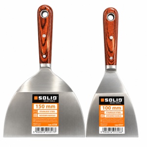 Set 2 șpacluri profesionale SOLID Tools – 100 mm și 150 mm, inox, mâner din lemn