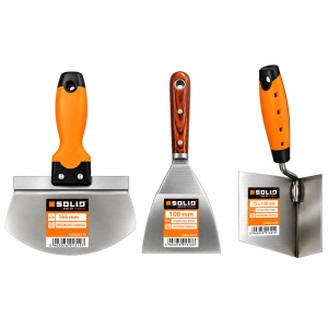 Set profesional SOLID Tools – 3 șpacluri inox pentru gletuire și finisaje