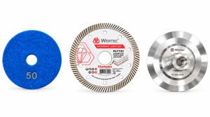 Set profesional WERTEC – Disc diamantat Champion 125 mm + suport de șlefuire M14 + pad diamantat granulație 50