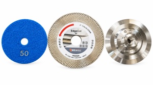 Set profesional WERTEC – Disc diamantat EdgeCut 125 mm + Disc suport M14 100 mm + Pad diamantat granulație 50