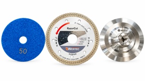 Set profesional WERTEC RazorCut 125 mm – Disc diamantat, adaptor M14 și pad abraziv P50